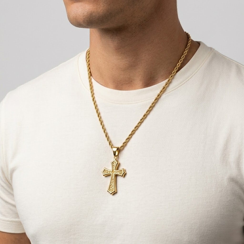 Gold Cross Hip Hop Pendant Necklace | Stainless Steel