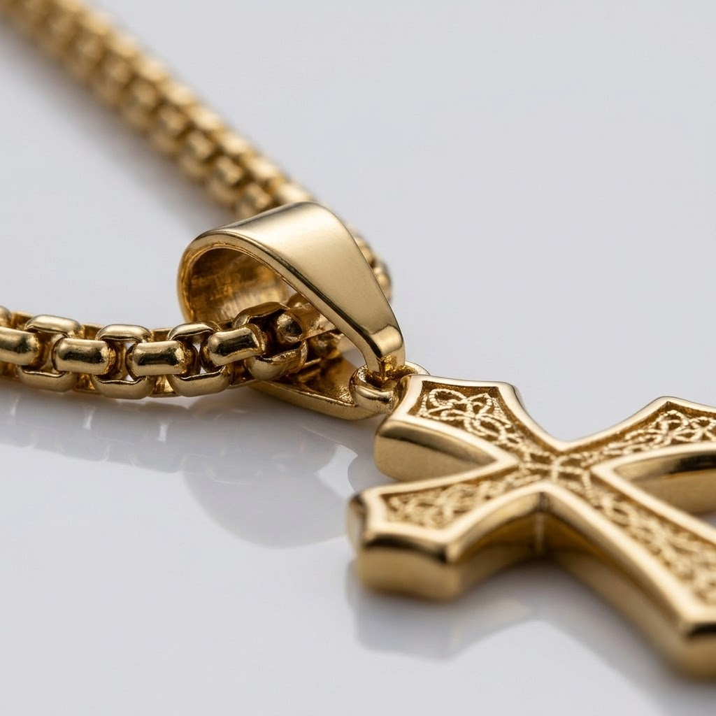 Gold Cross Hip Hop Pendant Necklace | Stainless Steel