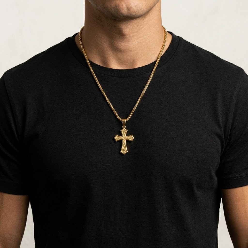 Gold Cross Hip Hop Pendant Necklace | Stainless Steel
