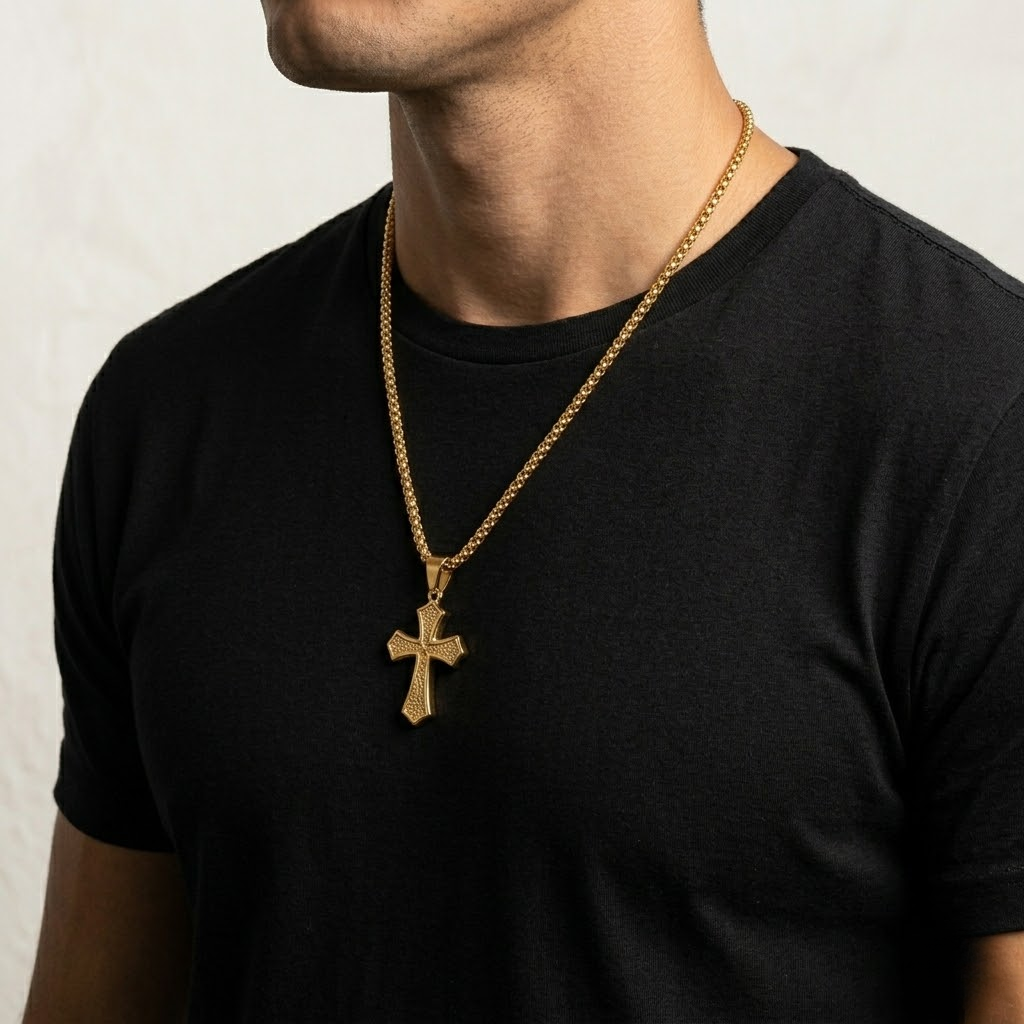 Gold Cross Hip Hop Pendant Necklace | Stainless Steel