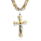 Gold Cross Necklace Men Byzantine Chain Crucifix Pendant Engraved