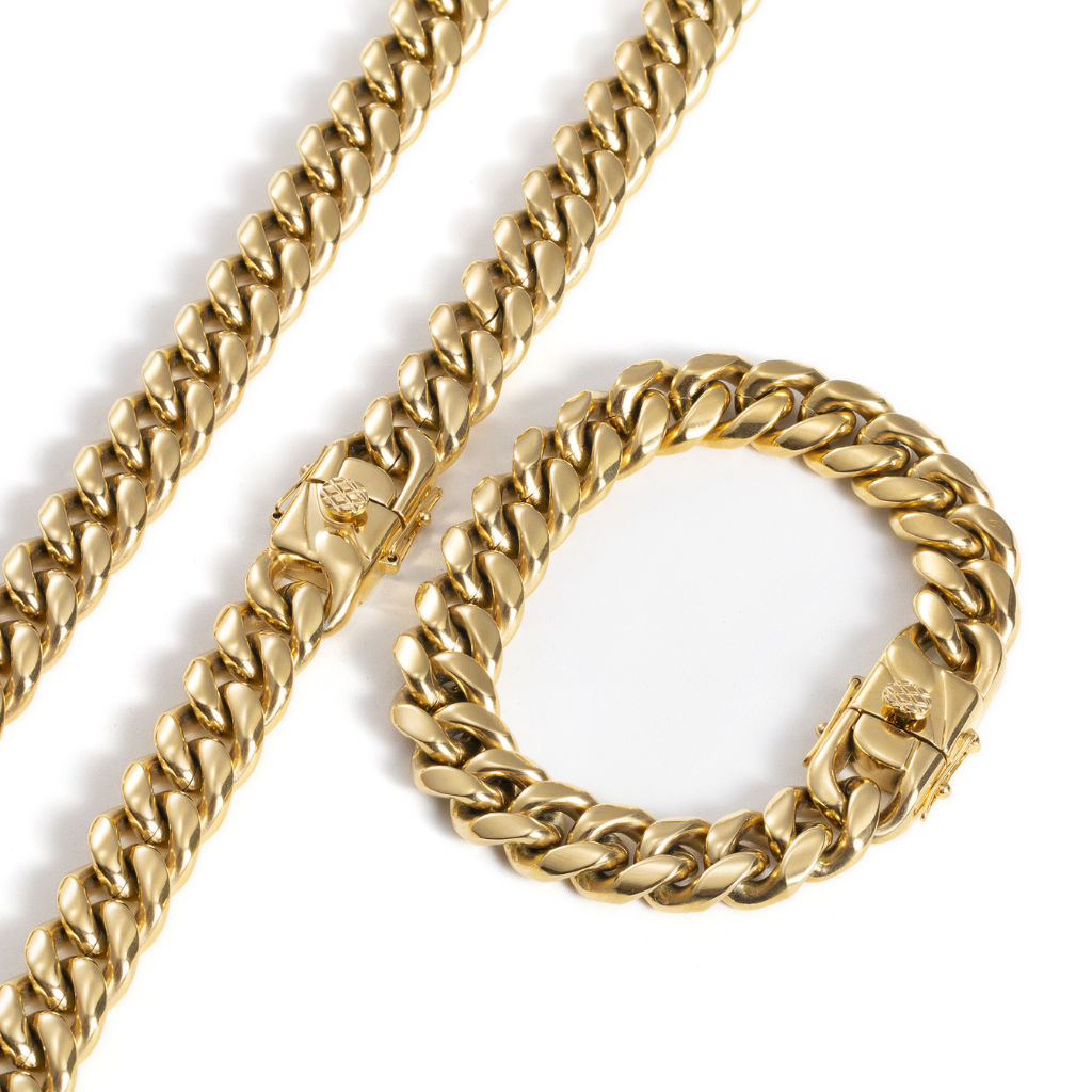 Gold Cuban Chain and Bracelet Set- 12mm