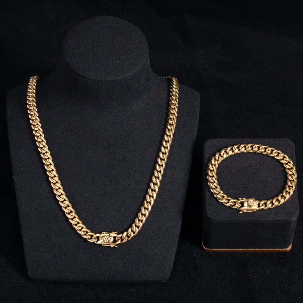 Gold Cuban Chain and Bracelet Set- 12mm