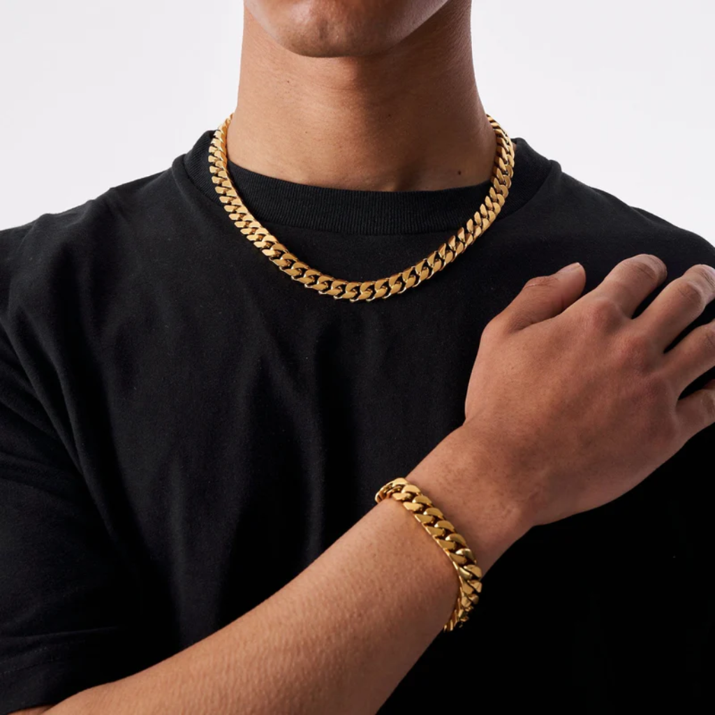 Gold Cuban Chain and Bracelet Set- 12mm
