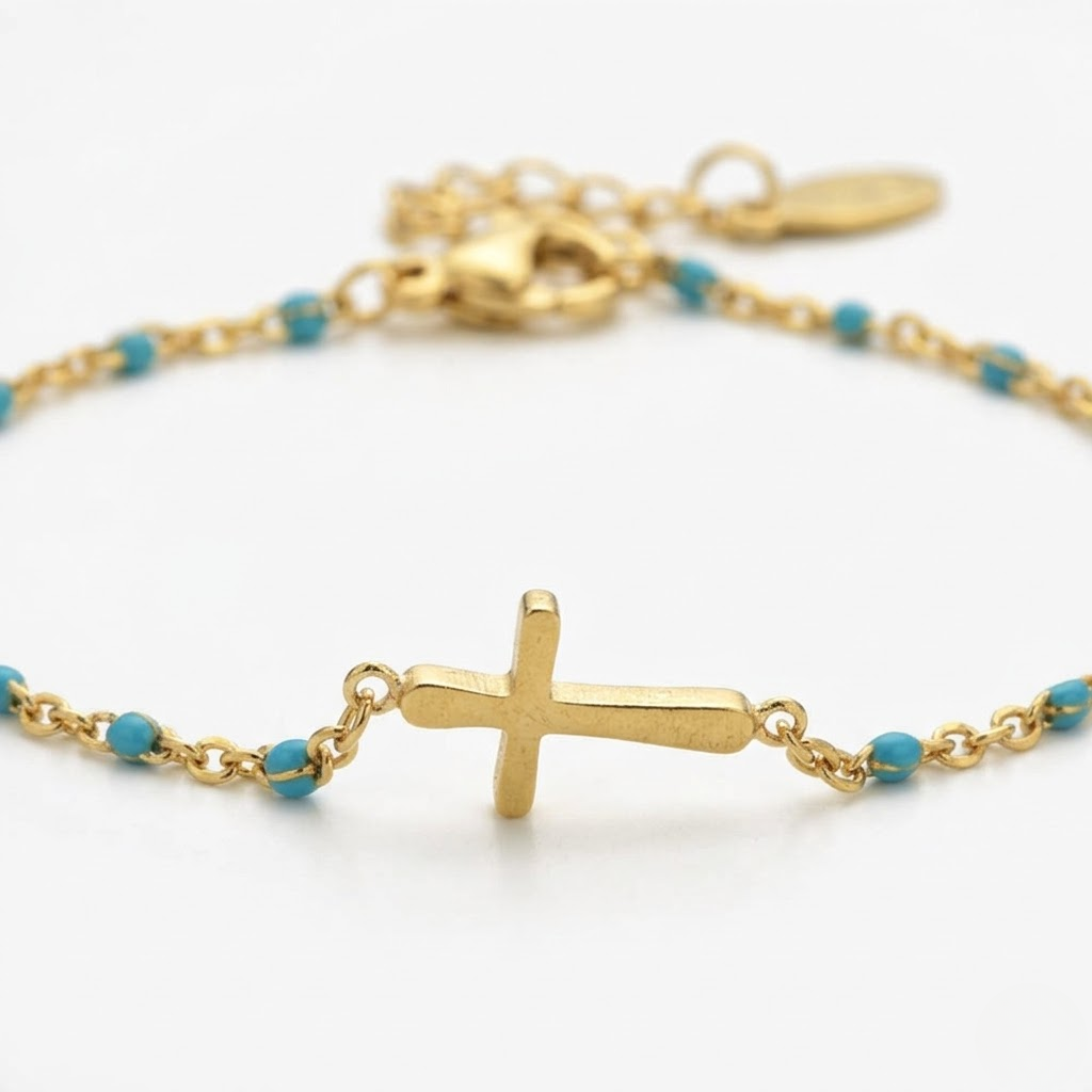 Golden Beaded Cross Bracelet
