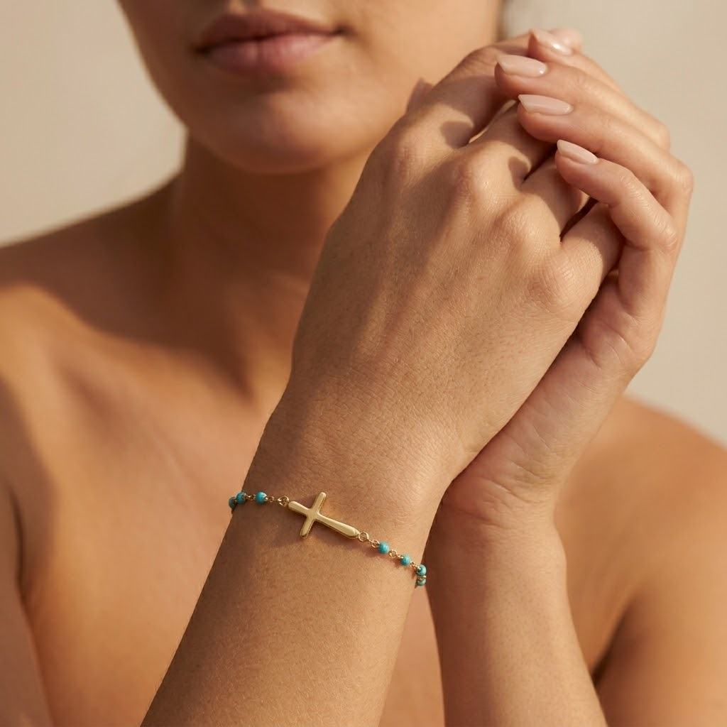 Golden Beaded Cross Bracelet
