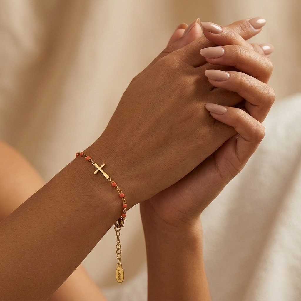 Golden Beaded Cross Bracelet