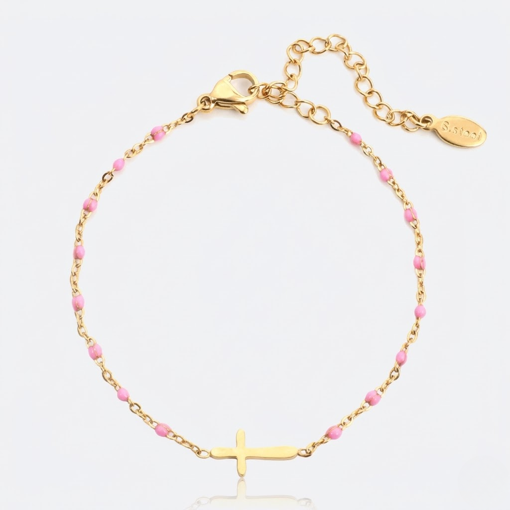 Golden Beaded Cross Bracelet