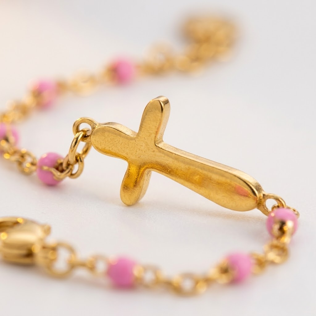 Golden Beaded Cross Bracelet