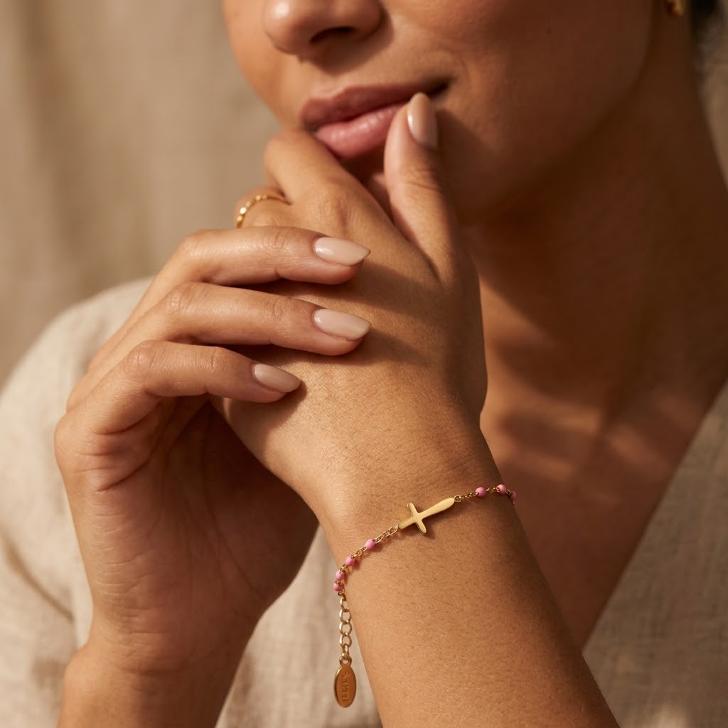 Golden Beaded Cross Bracelet