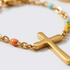 Golden Beaded Cross Bracelet