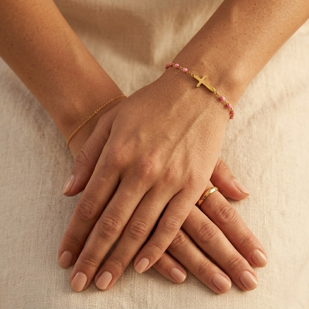 Golden Beaded Cross Bracelet