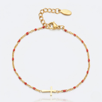Golden Beaded Cross Bracelet