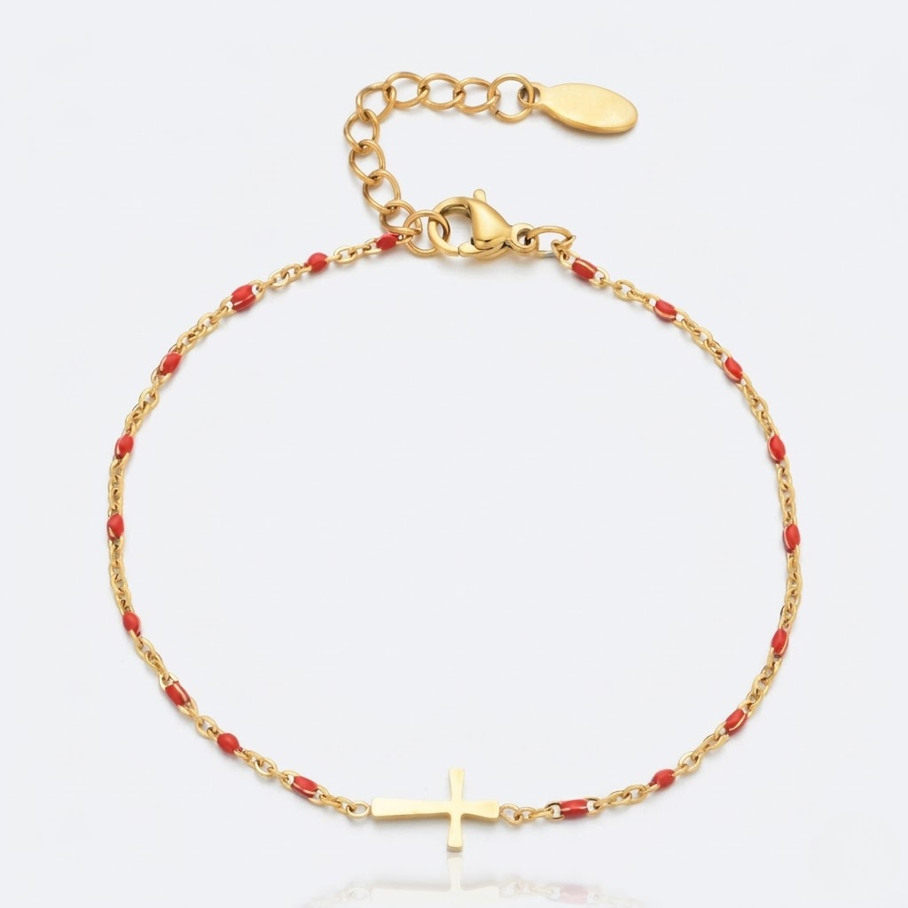 Golden Beaded Cross Bracelet