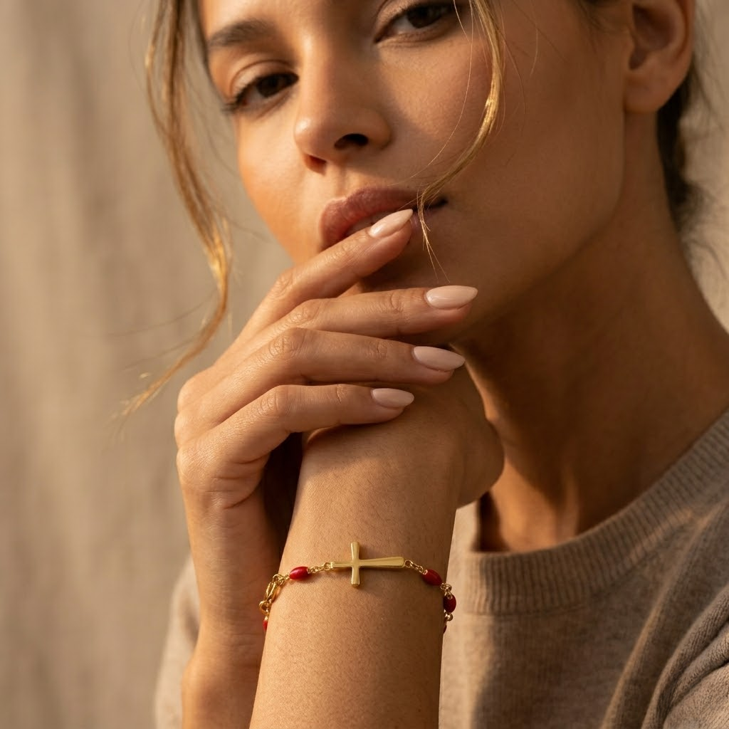 Golden Beaded Cross Bracelet