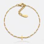 Golden Beaded Cross Bracelet