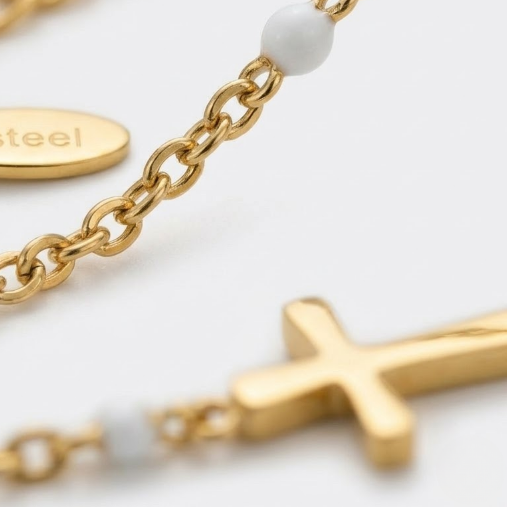Golden Beaded Cross Bracelet