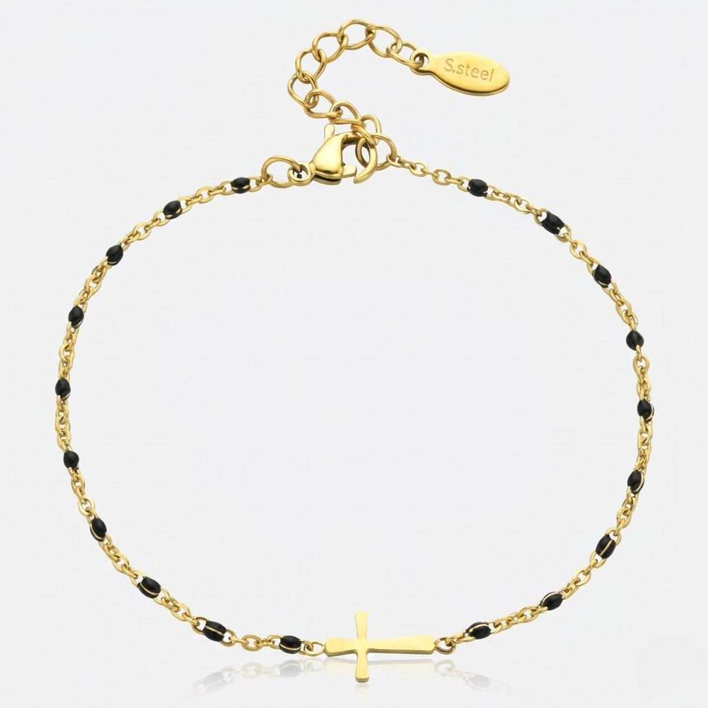 Golden Beaded Cross Bracelet