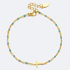Golden Beaded Cross Bracelet