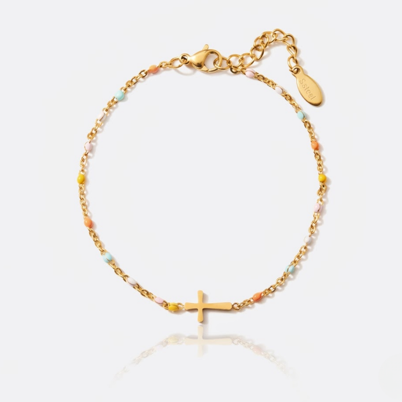 Golden Beaded Cross Bracelet