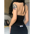 Halter Top Womens Backless Y2K Crop Top Black Lace Up Buckle Going Out Top