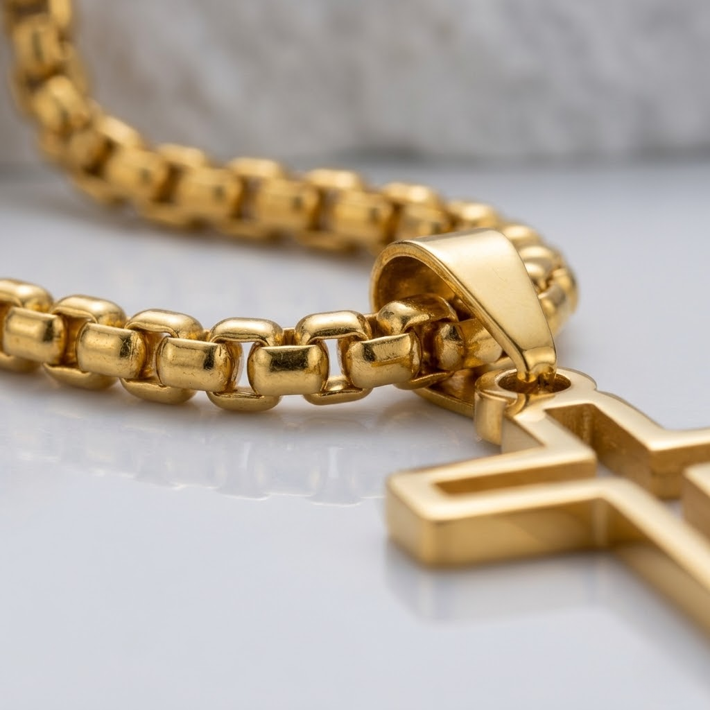 Hollow Cross Necklace with Box Chain | Waterproof Stainless Steel Cross Pendant