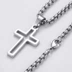 Hollow Cross Necklace with Box Chain | Waterproof Stainless Steel Cross Pendant
