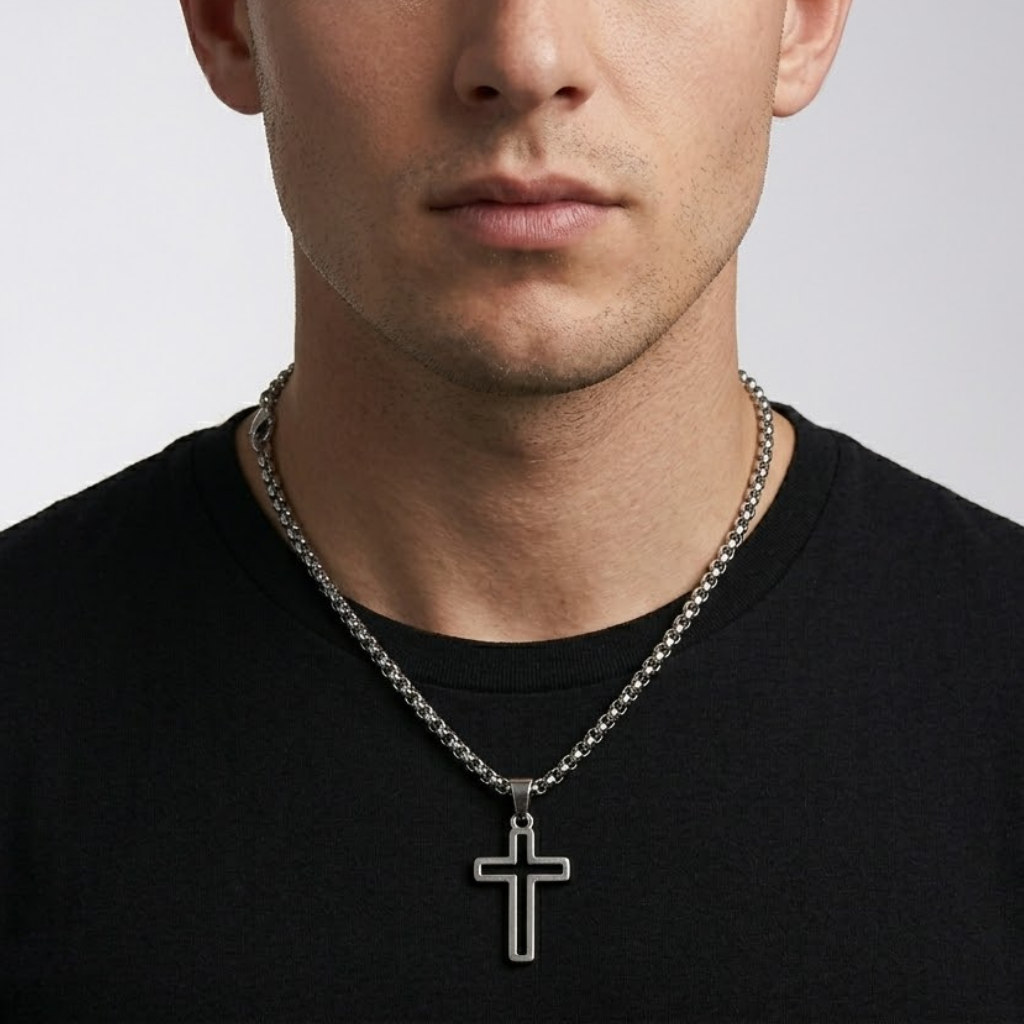 Hollow Cross Necklace with Box Chain | Waterproof Stainless Steel Cross Pendant