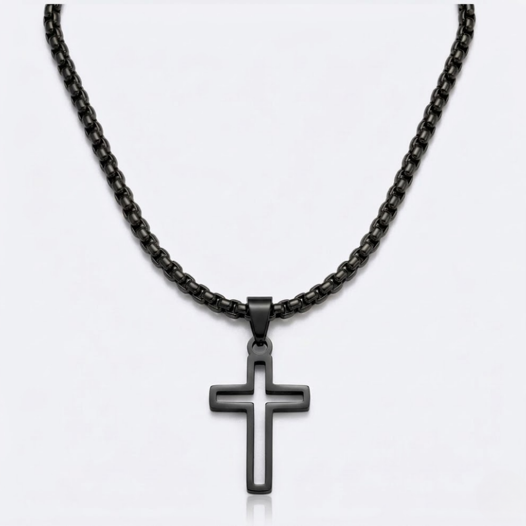 Hollow Cross Necklace with Box Chain | Waterproof Stainless Steel Cross Pendant