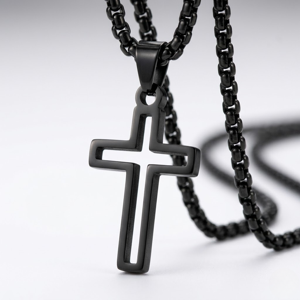 Hollow Cross Necklace with Box Chain | Waterproof Stainless Steel Cross Pendant