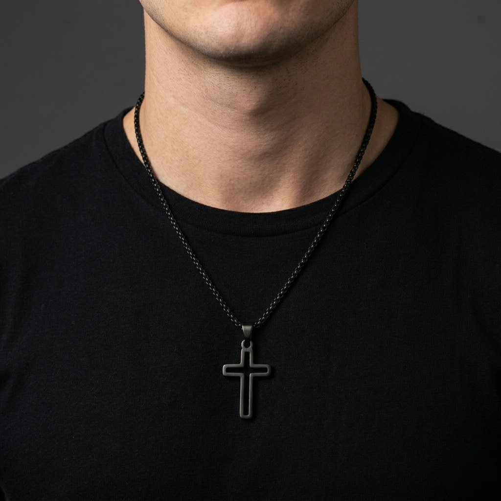 Hollow Cross Necklace with Box Chain | Waterproof Stainless Steel Cross Pendant
