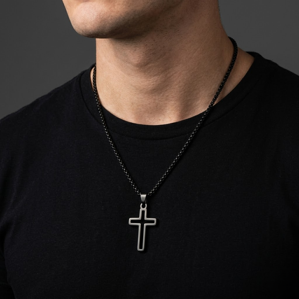 Hollow Cross Necklace with Box Chain | Waterproof Stainless Steel Cross Pendant