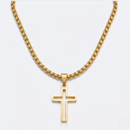 Hollow Cross Necklace with Box Chain | Waterproof Stainless Steel Cross Pendant