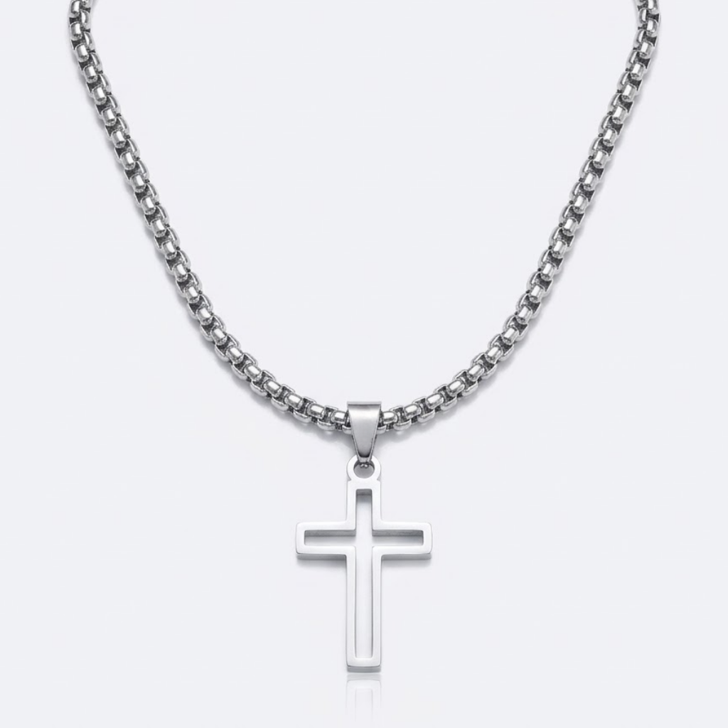 Hollow Cross Necklace with Box Chain | Waterproof Stainless Steel Cross Pendant