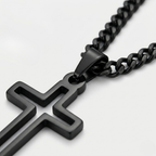 Hollow Cross Necklace with Cuban Chain | Waterproof Stainless Steel Cross Pendant