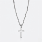 Hollow Cross Necklace with Cuban Chain | Waterproof Stainless Steel Cross Pendant