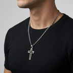 Hollow Cross Necklace with Cuban Chain | Waterproof Stainless Steel Cross Pendant