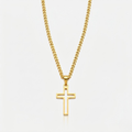 Hollow Cross Necklace with Cuban Chain | Waterproof Stainless Steel Cross Pendant