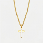 Hollow Cross Necklace with Cuban Chain | Waterproof Stainless Steel Cross Pendant