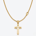 Hollow Cross Necklace with O Chain | Waterproof Stainless Steel Cross Pendant