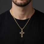 Hollow Cross Necklace with Rope Chain | Waterproof Stainless Steel Cross Pendant