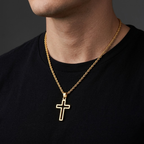 Hollow Cross Necklace with Rope Chain | Waterproof Stainless Steel Cross Pendant
