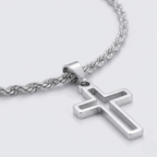 Hollow Cross Necklace with Rope Chain | Waterproof Stainless Steel Cross Pendant