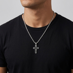 Hollow Cross Necklace with Rope Chain | Waterproof Stainless Steel Cross Pendant