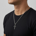 Hollow Cross Necklace with Rope Chain | Waterproof Stainless Steel Cross Pendant