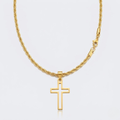 Hollow Cross Necklace with Rope Chain | Waterproof Stainless Steel Cross Pendant