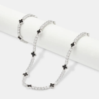 Iced Clover Chain Bracelet Set Silver Black