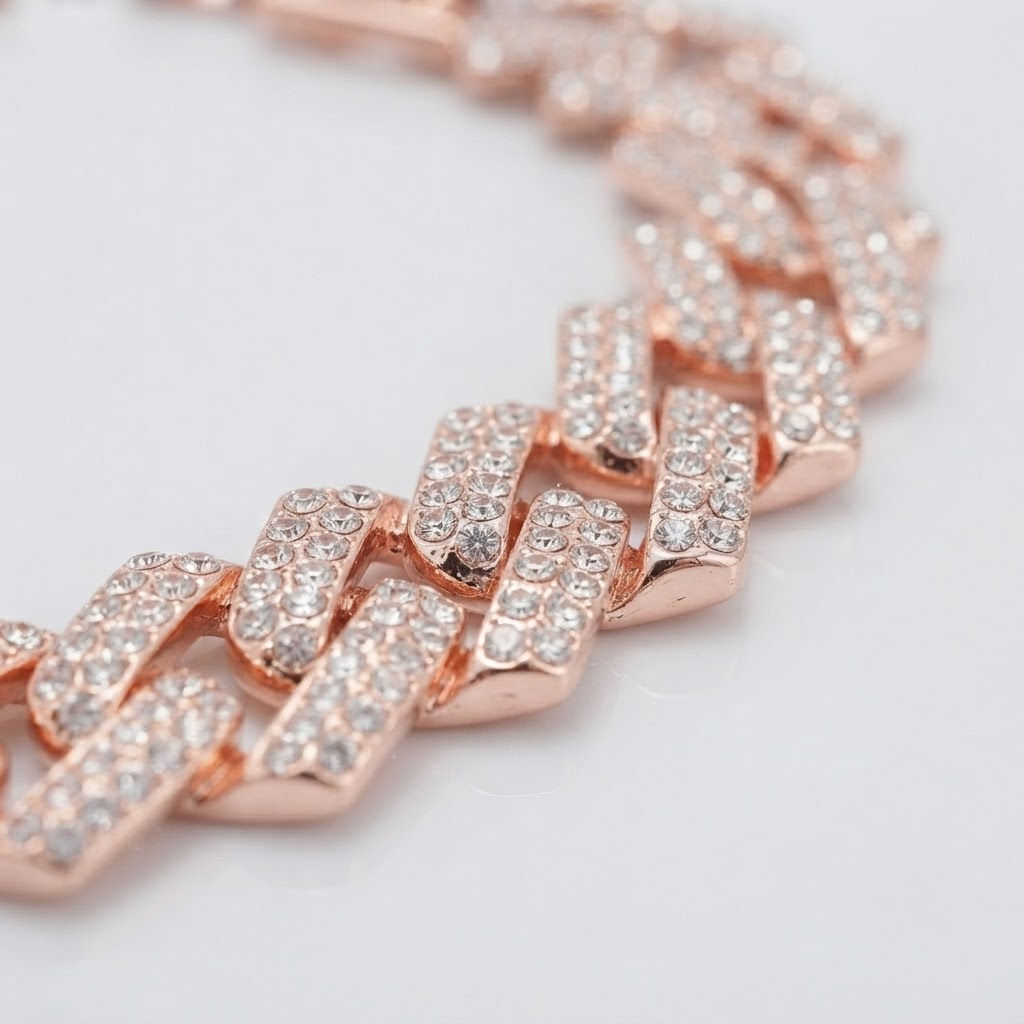 Iced Cuban Bracelet Rose Gold Round Cut CZ