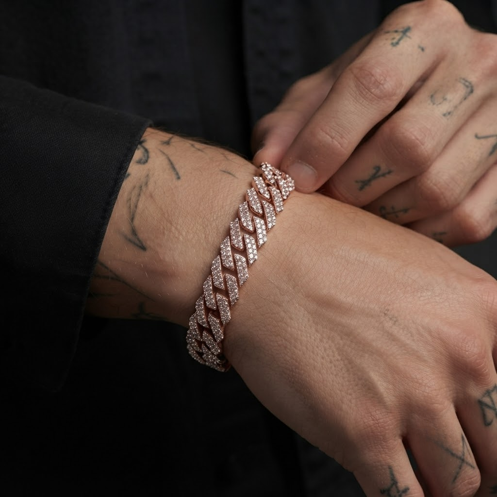 Iced Cuban Bracelet Rose Gold Round Cut CZ