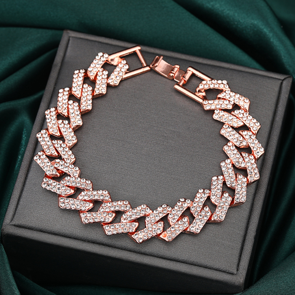 Iced Cuban Bracelet Rose Gold Round Cut CZ